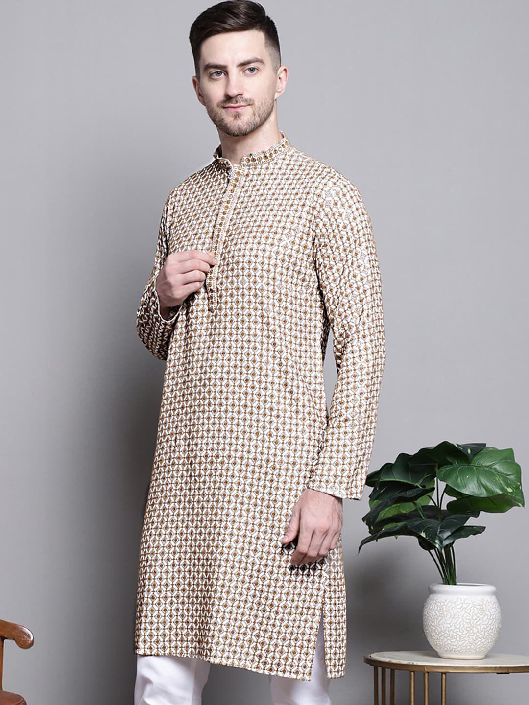 jompers ethnic motifs embroidered mandarin collar thread work cotton straight kurta