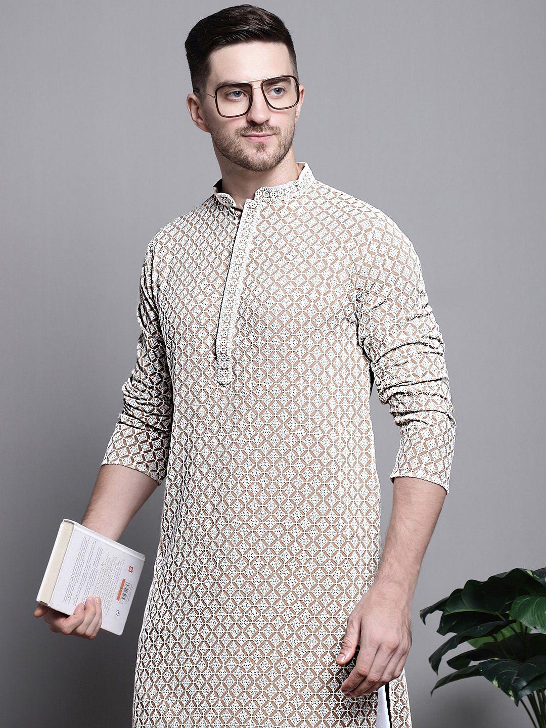 jompers ethnic motifs embroidered mandarin collar thread work cotton straight kurta