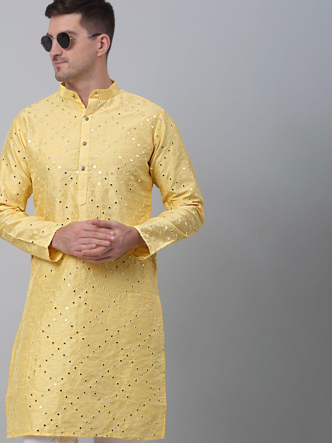 jompers mandarin collar mirror work pure silk kurta