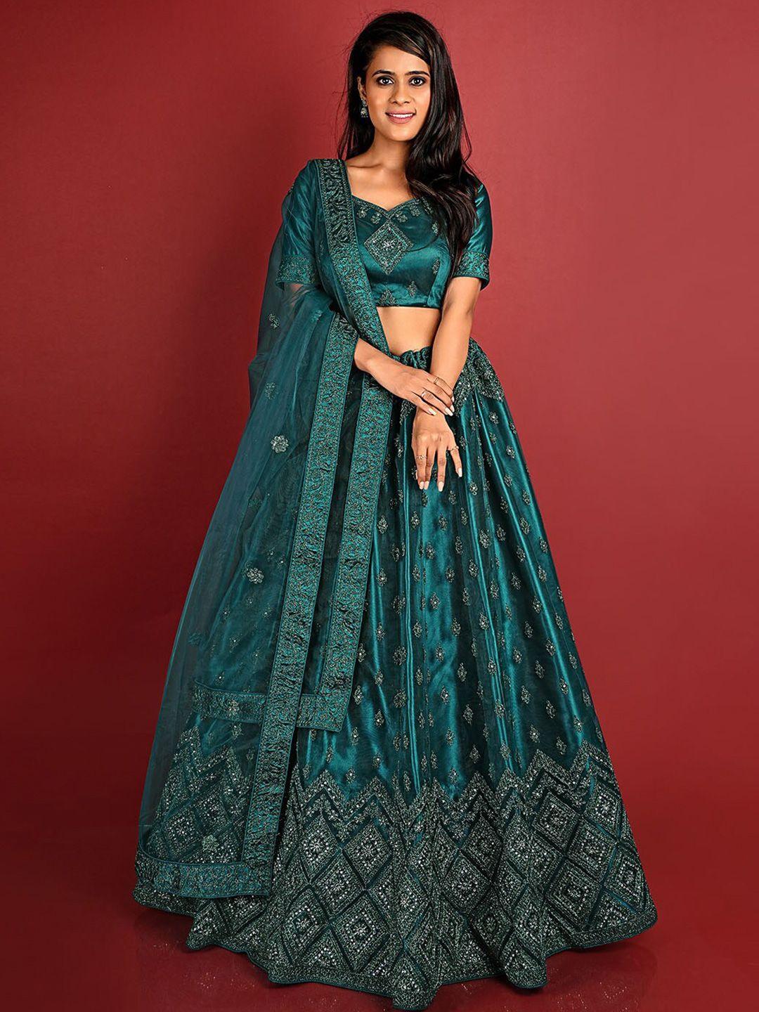 halfsaree studio embellished semi-stitched lehenga & unstitched blouse with dupatta