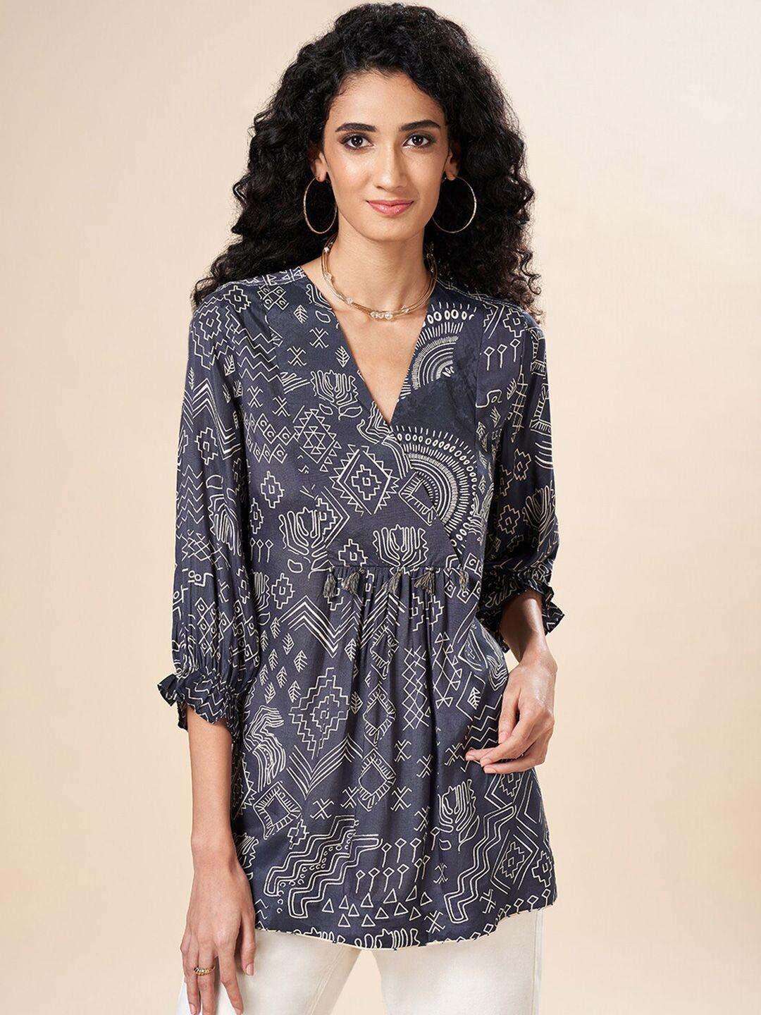 marigold lane ethnic motifs printed wrap longline top