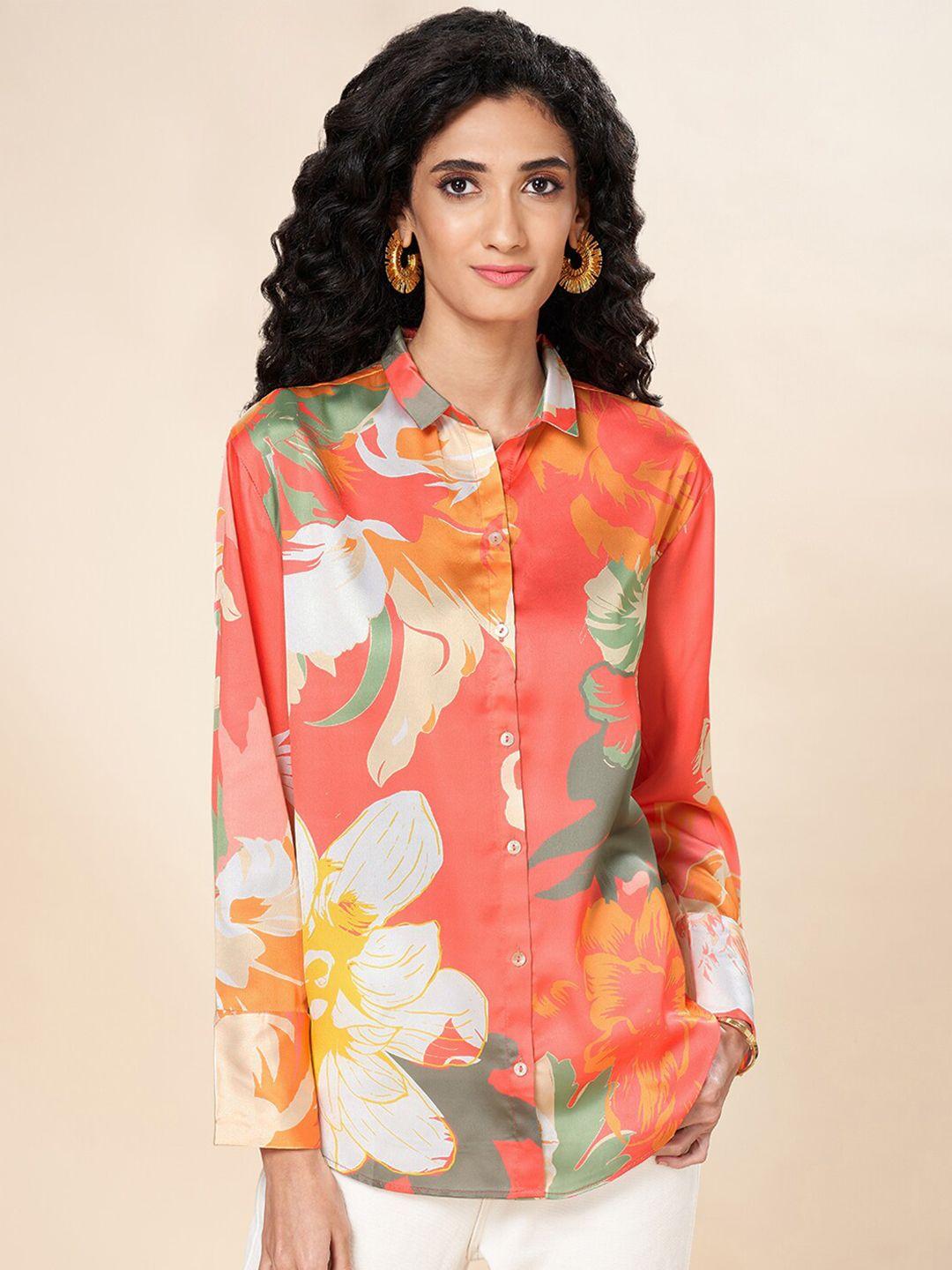 marigold lane floral printed shirt style top