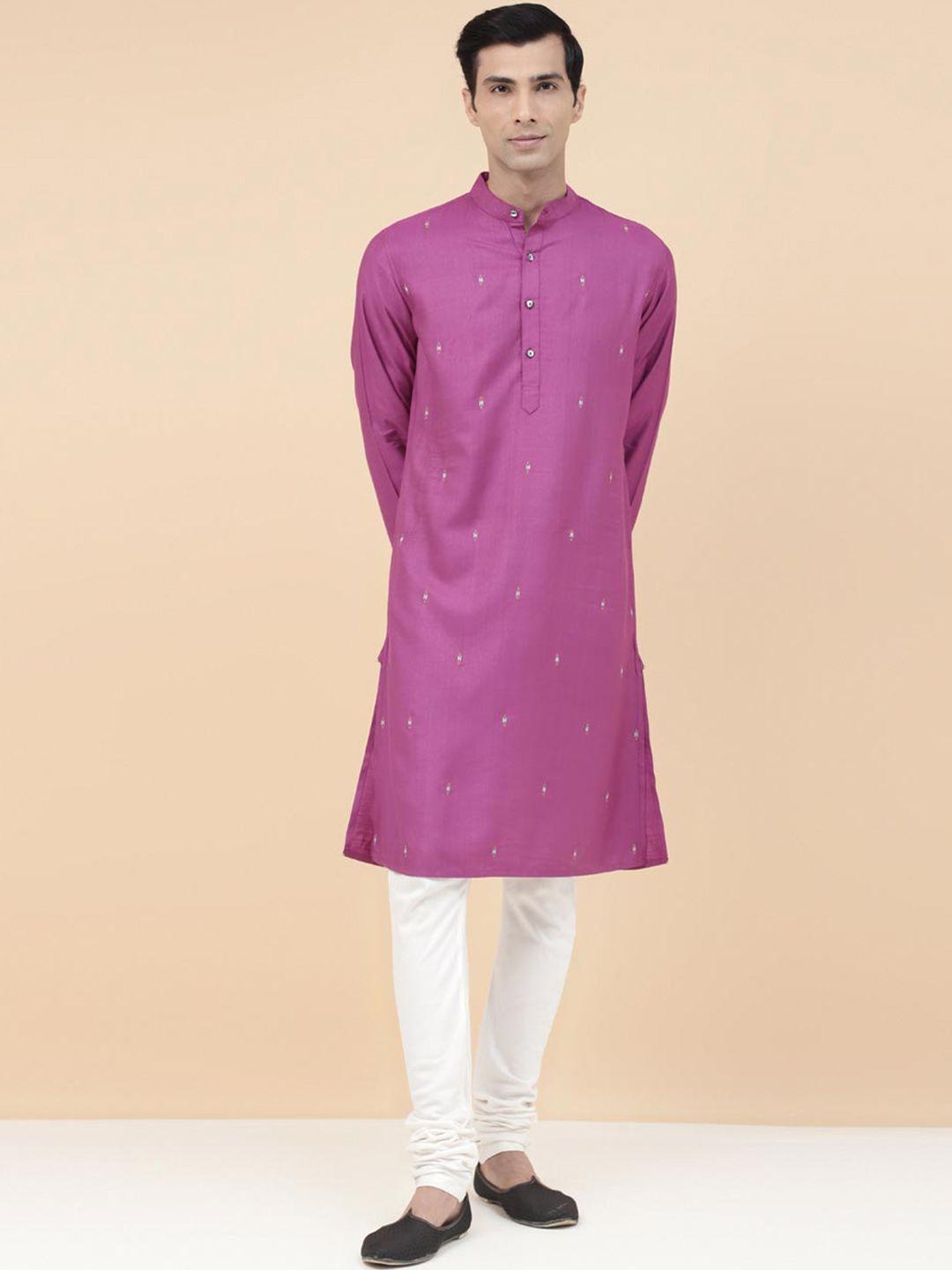 fabindia ethnic motifs embroidered band collar straight kurta