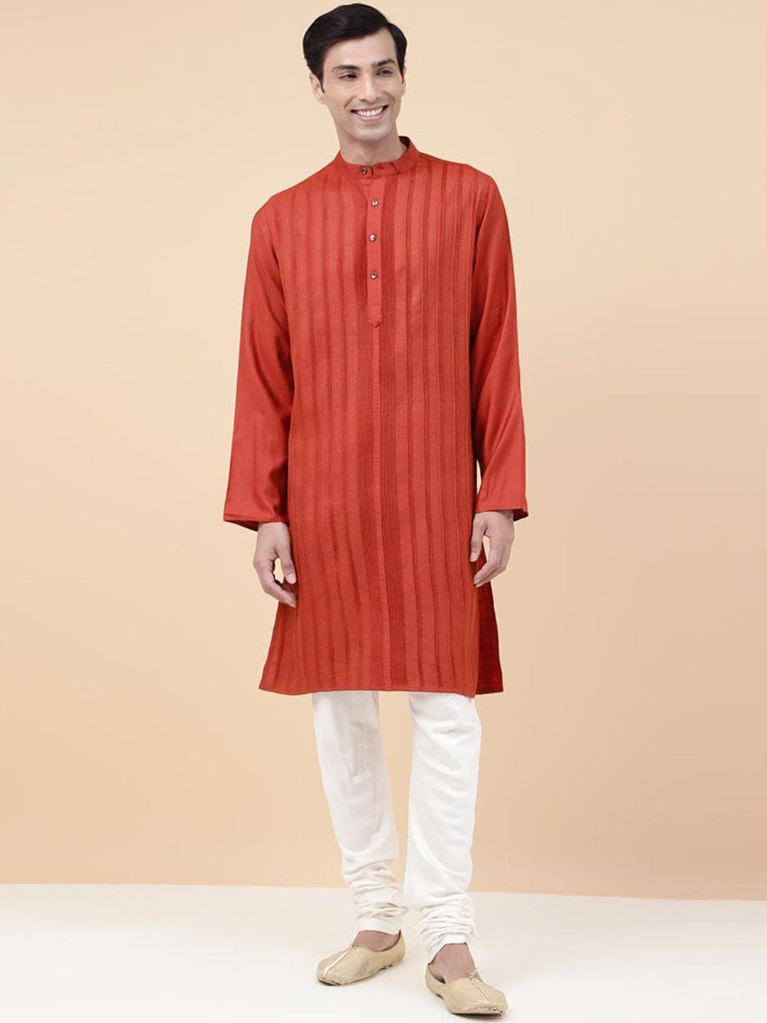 fabindia striped band collar straight kurta