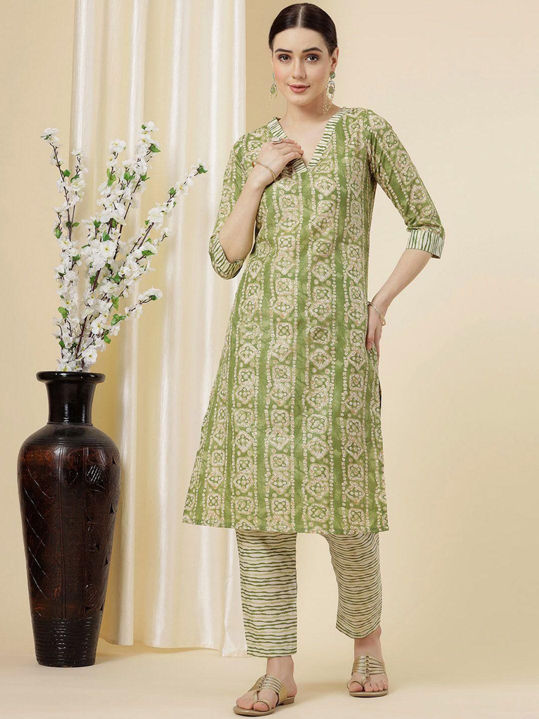 kalini ethnic motifs printed v-neck straight kurta with trouser