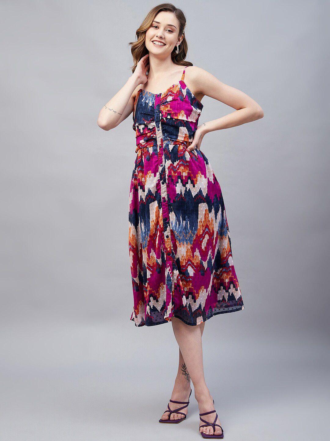 carlton london abstract printed shoulder straps chiffon fit & flare midi dress