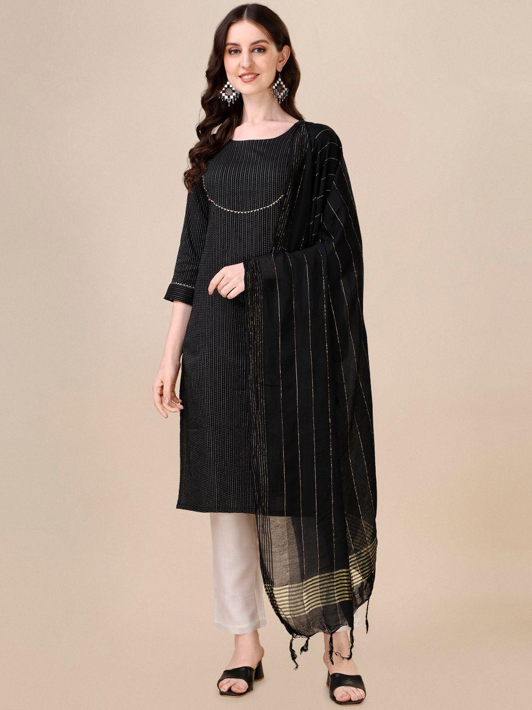 fashion basket striped gotta patti detail straight kurta & trousers with dupatta