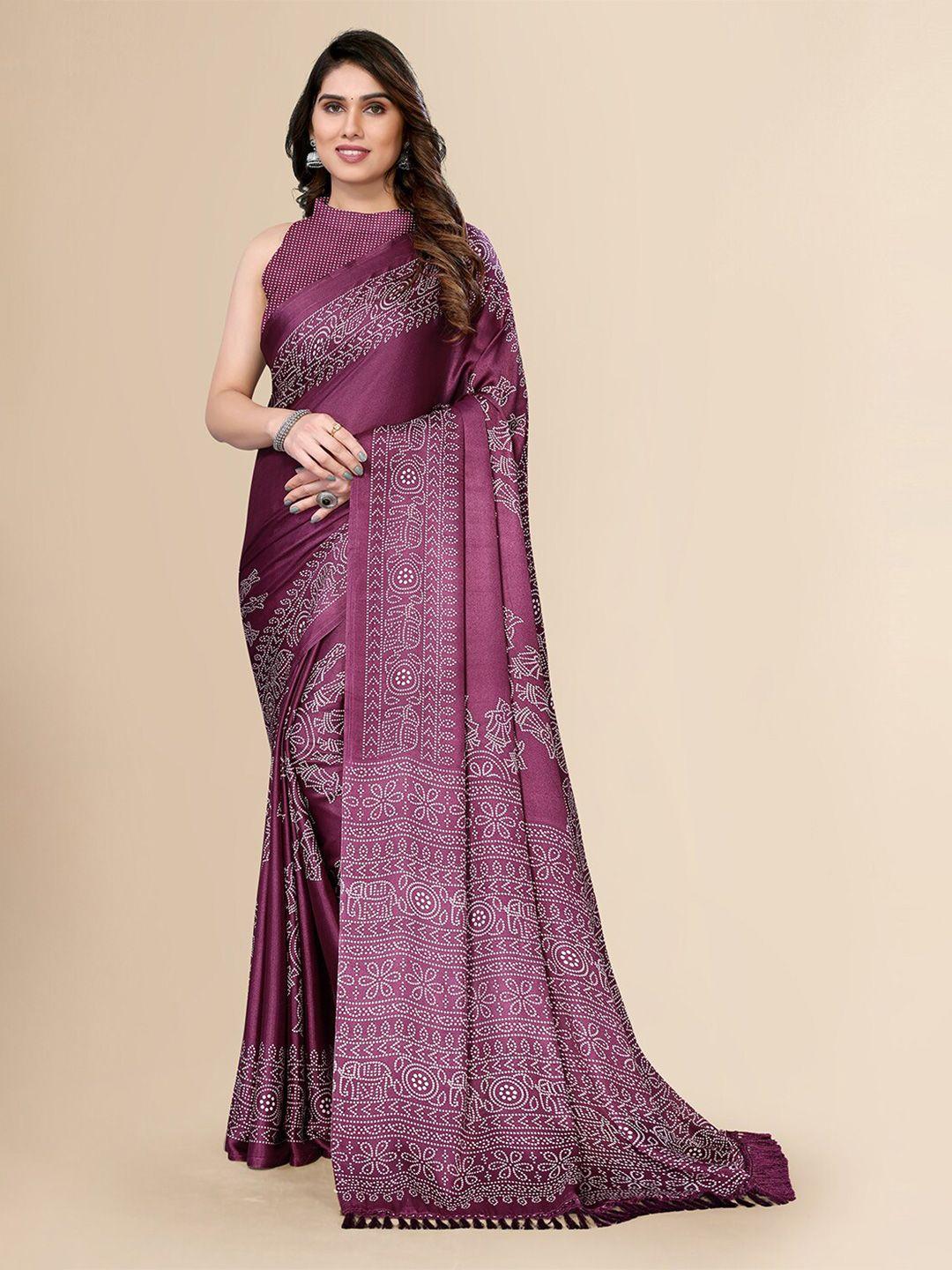 fabmora purple & white bandhani pure chiffon saree