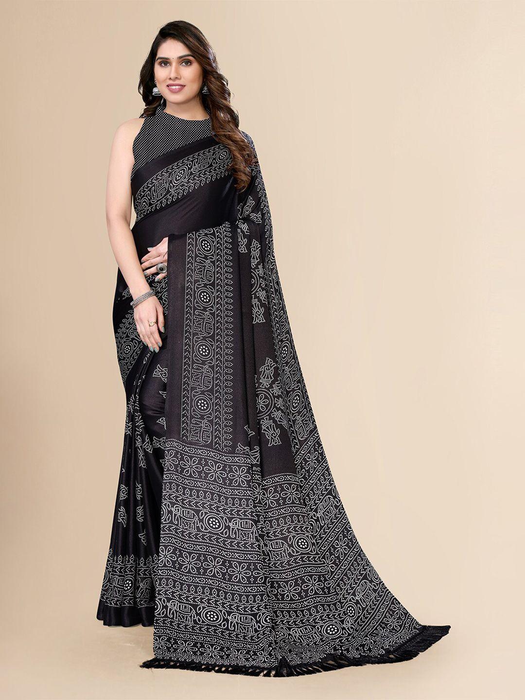 fabmora black & white ethnic motifs pure chiffon saree