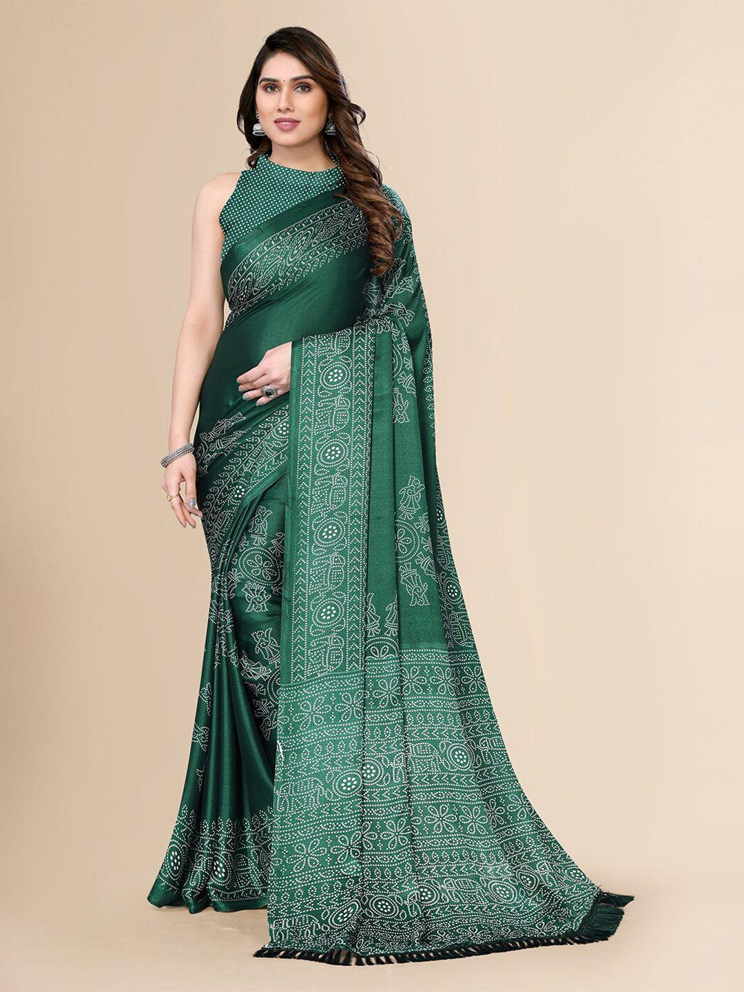 fabmora green & white bandhani pure chiffon saree