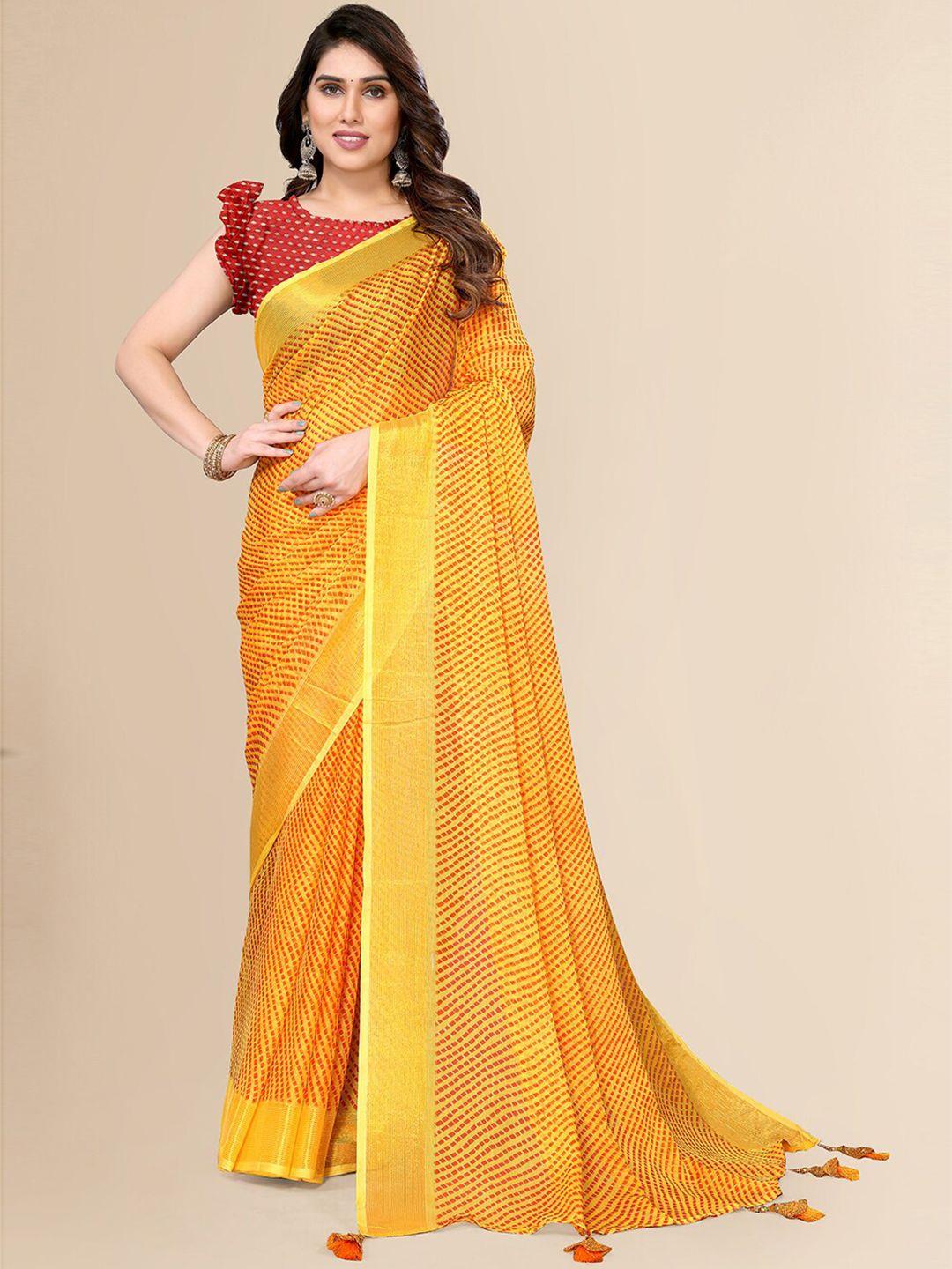 fabmora yellow & red pure chiffon saree