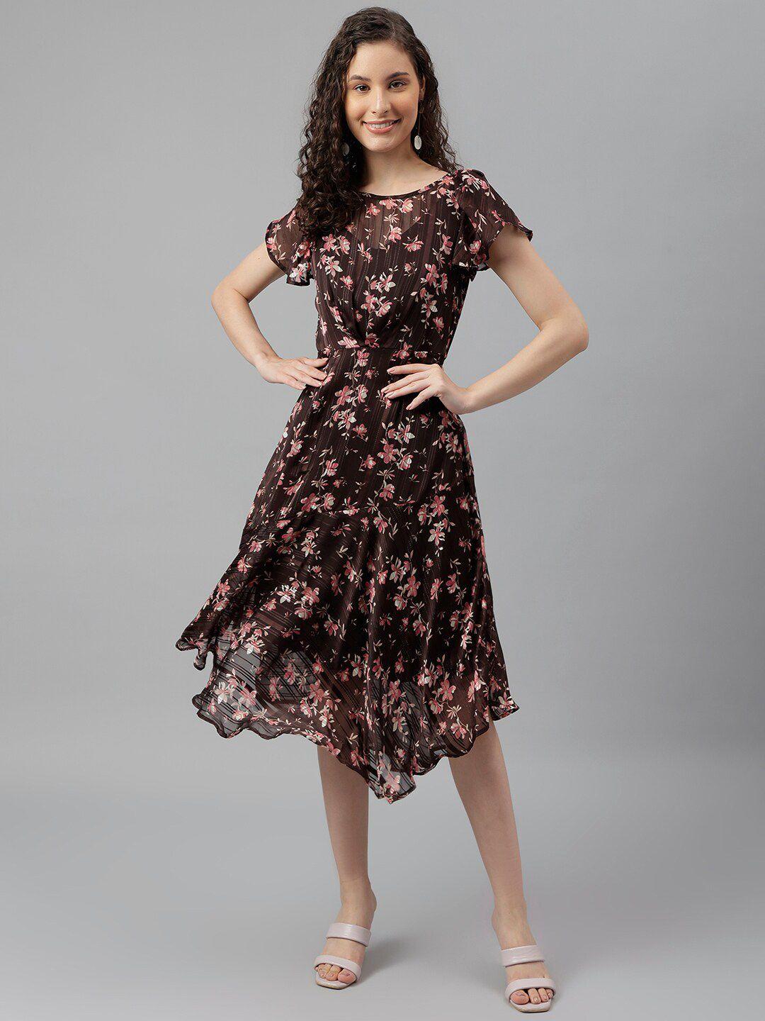 latin quarters floral printed flared sleeves gathered detail fit & flare midi dress