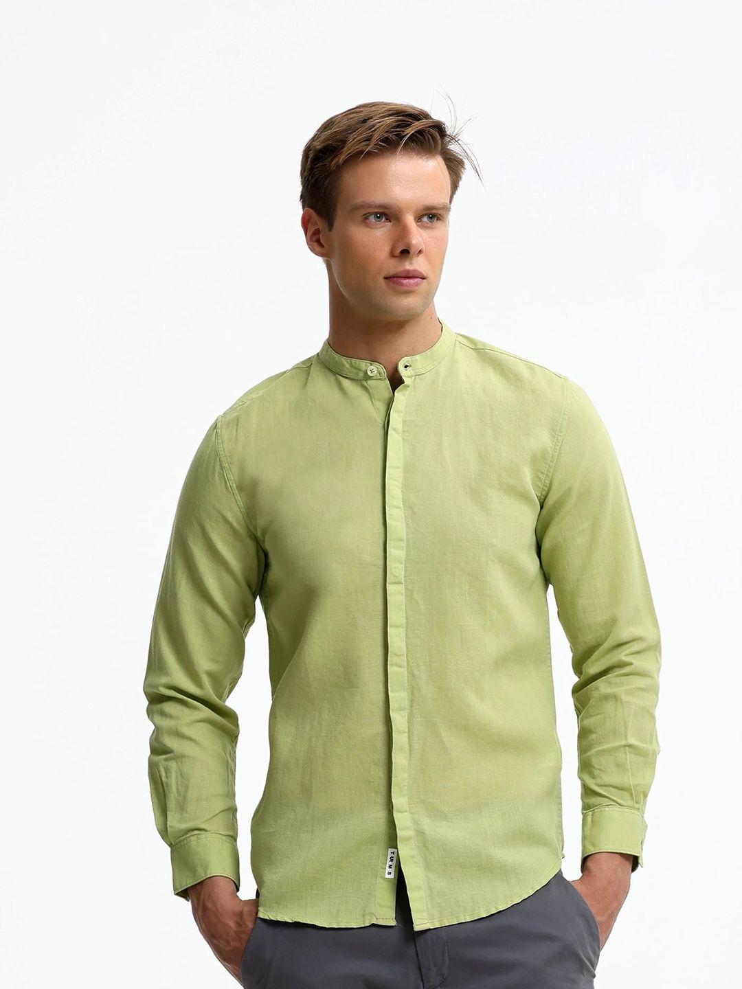 turms anti-stain & anti-odour mandarin collar slim fit cotton casual shirt