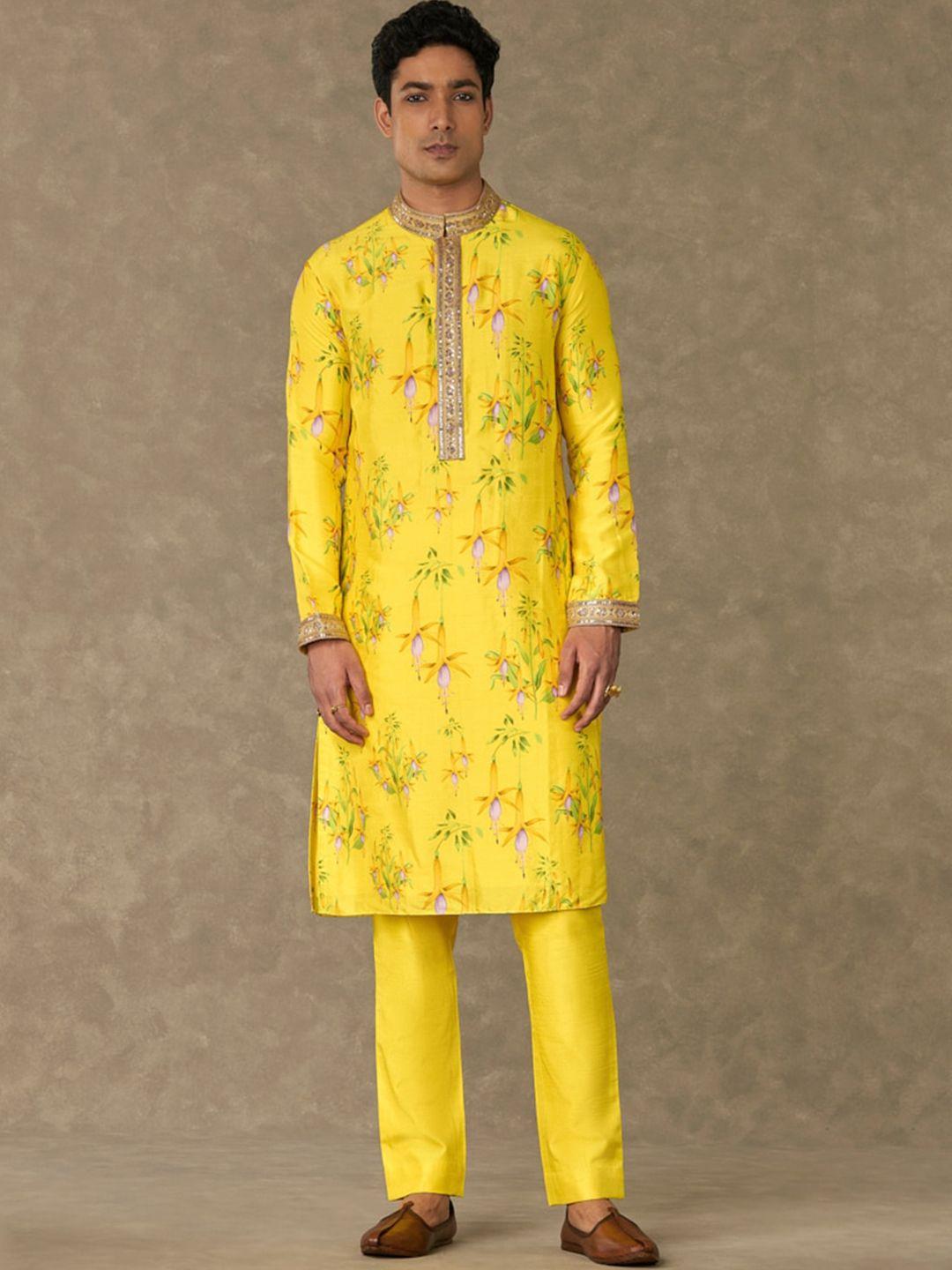 masaba floral printed mandarin collar sequinned kurta with trousers