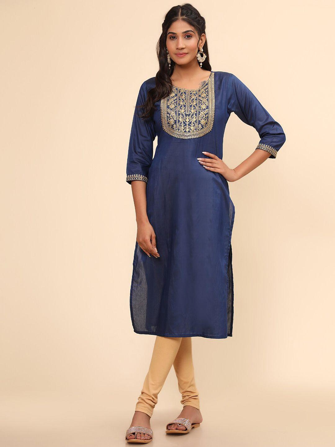 kalini ethnic motifs sequinned embroidered chanderi silk regular kurta