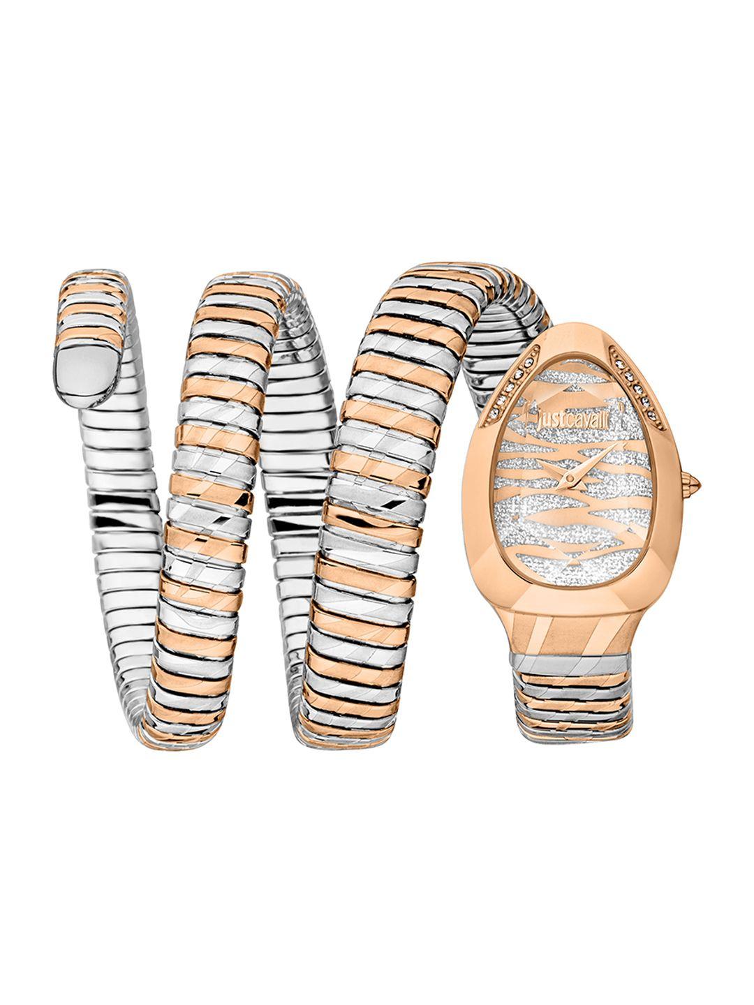 just cavalli women embellished dial & stainless steel wrap around straps watchjc1l226m0065