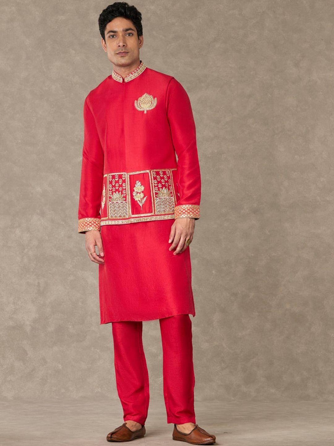 masaba mandarin collar kurta & trousers with jacket