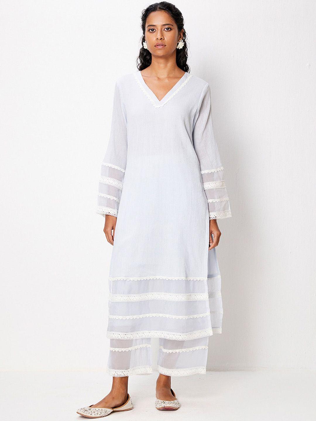 ancestry embroidered v-neck straight cotton kurta