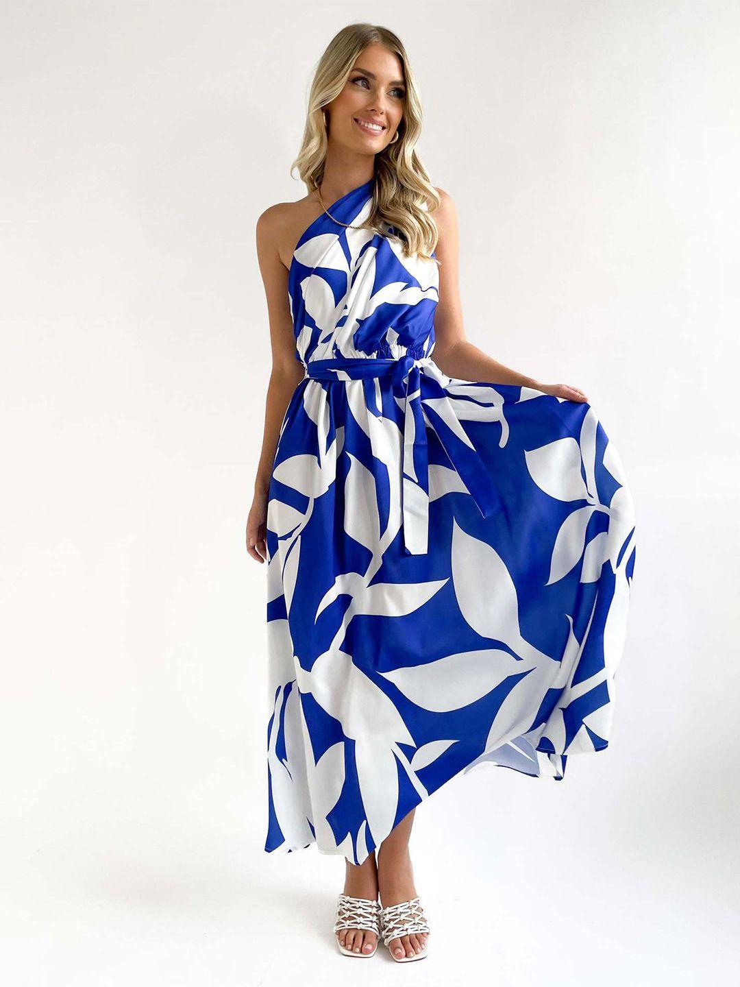 stylecast blue floral printed one shoulder neck  maxi dress