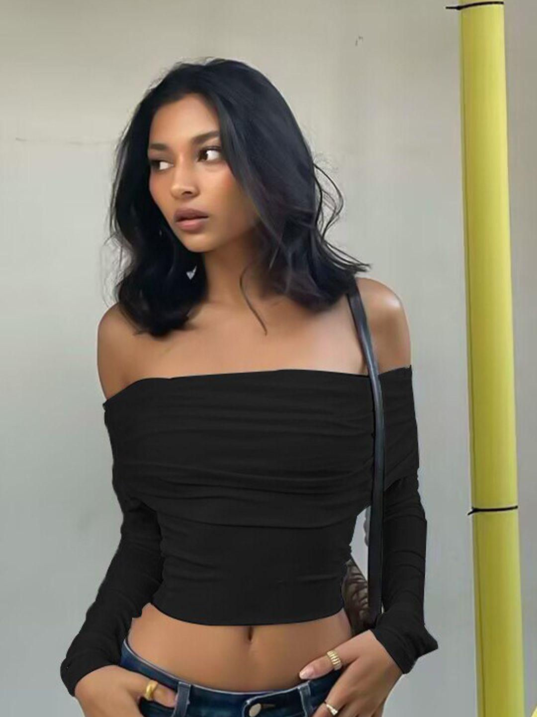 stylecast black off shoulder tube crop top