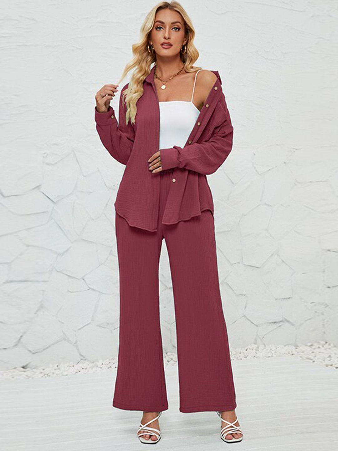 stylecast mauve shirt collar long sleeve shirt with palazzos