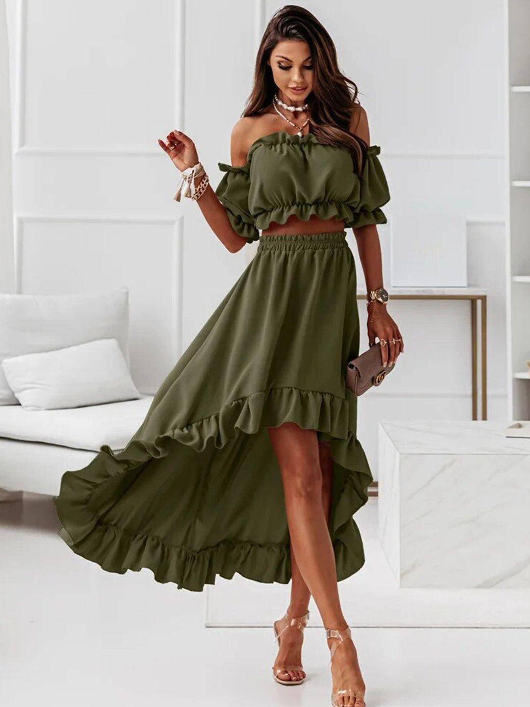 stylecast green off-shoulder top with skirt