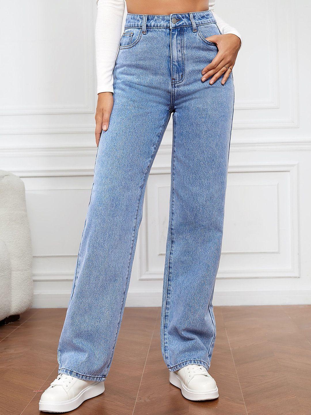 stylecast women relaxed fit high-rise clean look light fade stretchable jeans