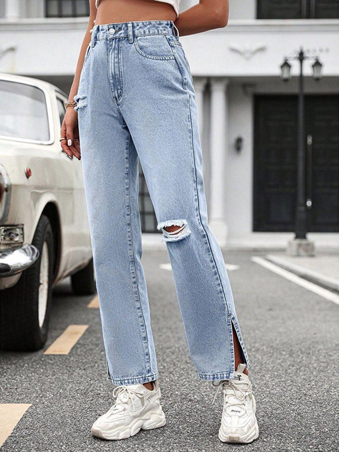 stylecast women blue relaxed fit high-rise slash knee stretchable jeans