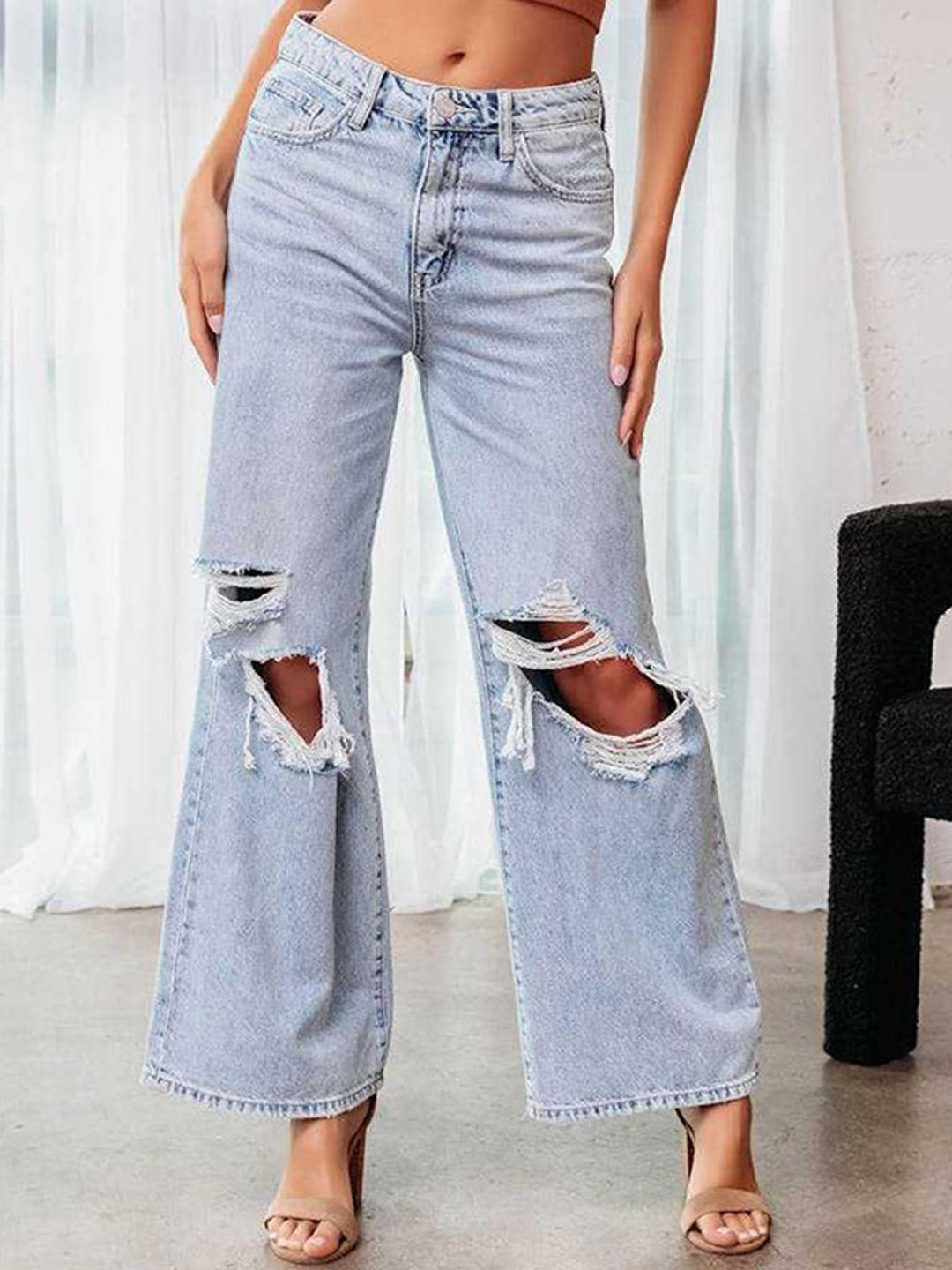 stylecast women blue bootcut highly distressed mid-rise stretchable jeans