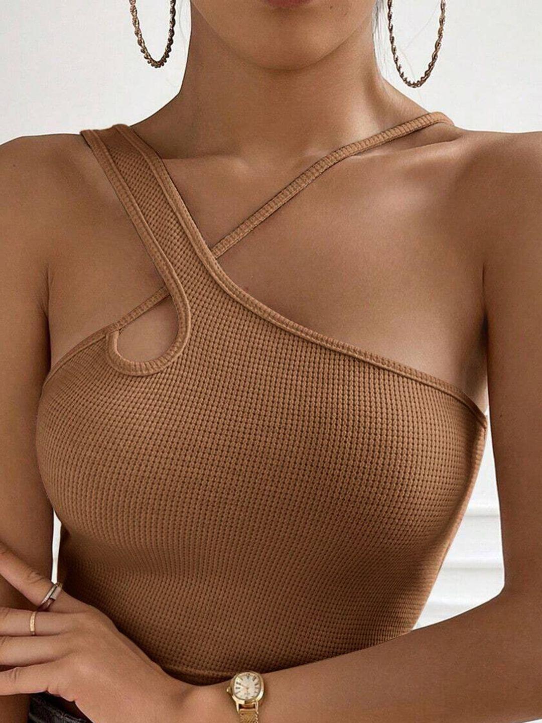 stylecast brown halter neck crop top