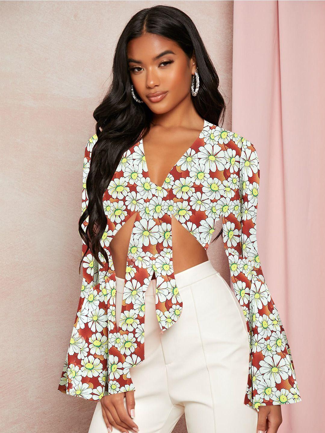 stylecast floral printed bell sleeves wrap crop top