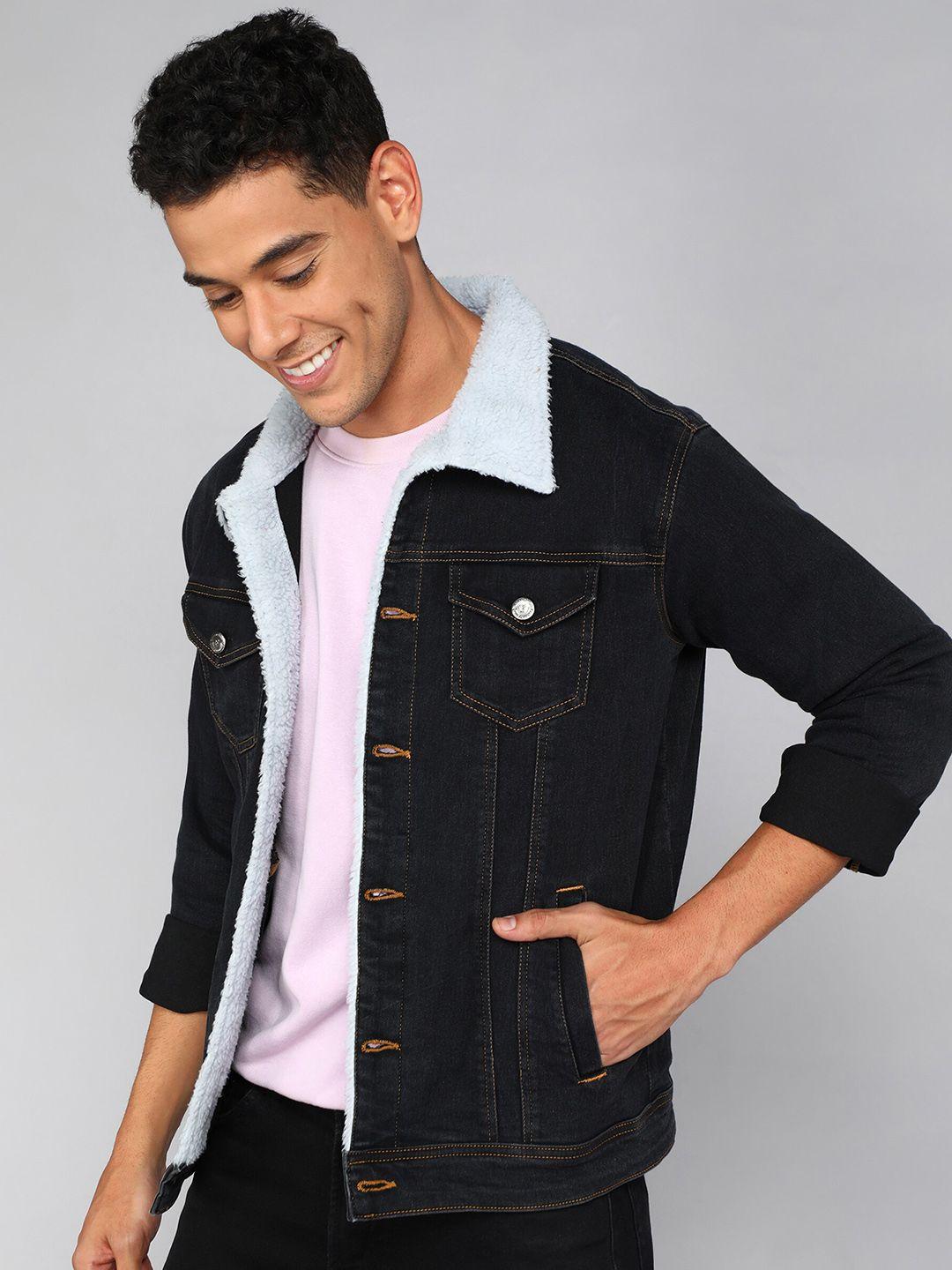 ftx spread collar denim jacket with faux fur trim