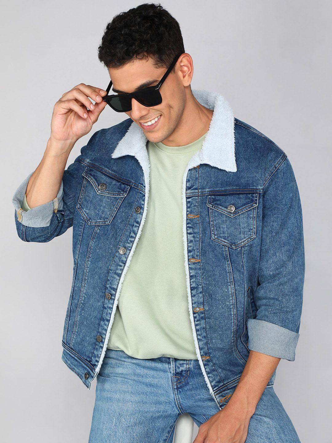 ftx washed denim jacket with faux fur trim