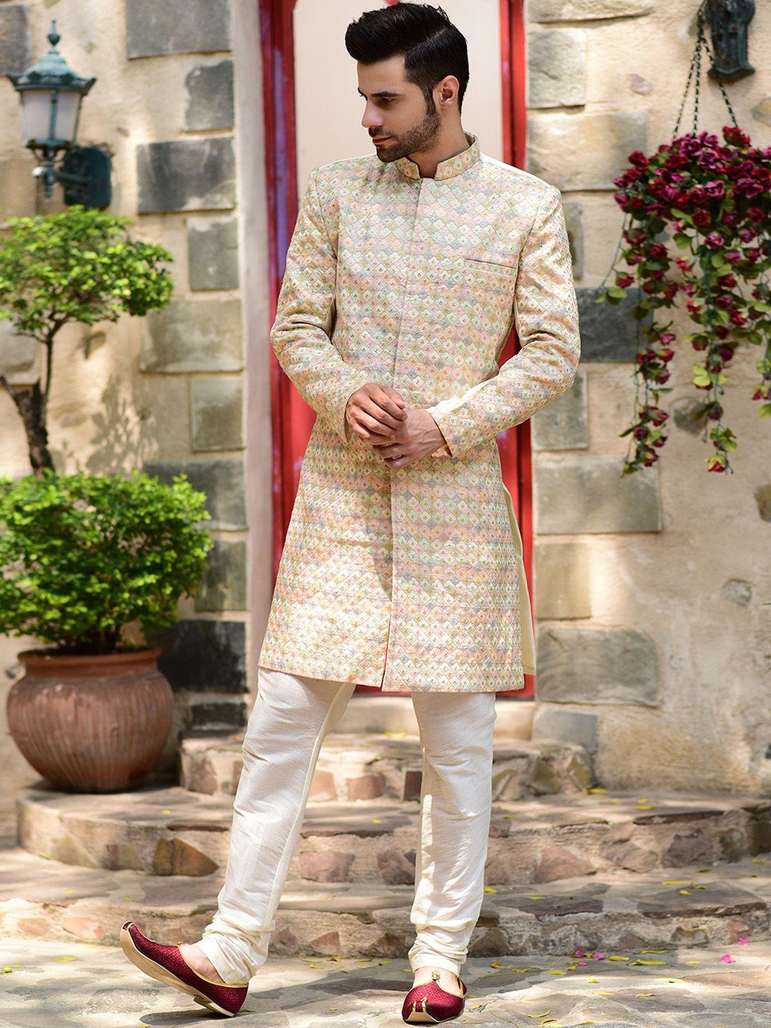 house of deyann ethnic motifs embroidered sherwani set