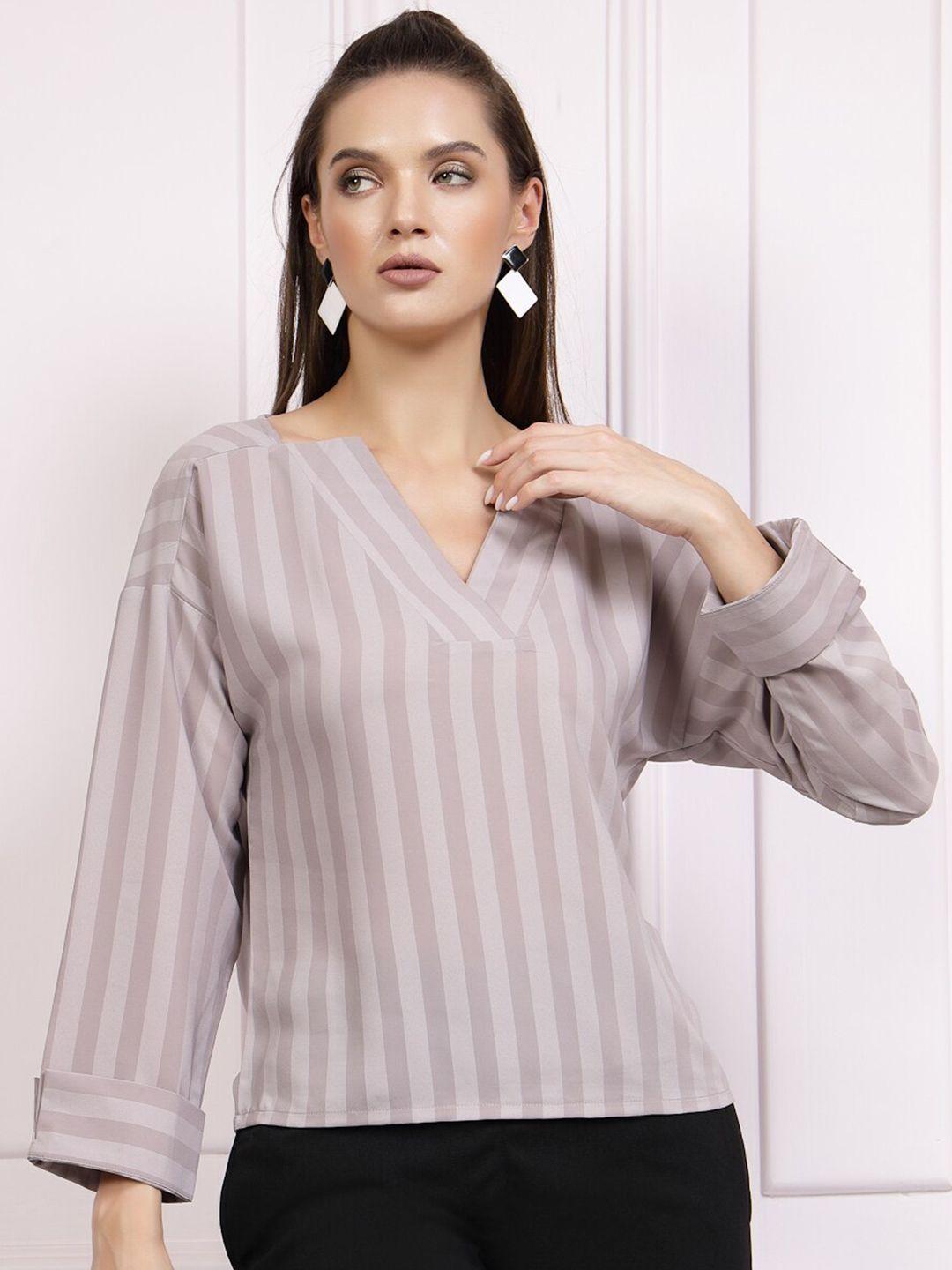 athena vertical stripes v-neck cuffed sleeves regular top