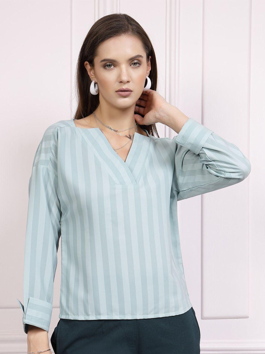 athena teal striped v-neck top