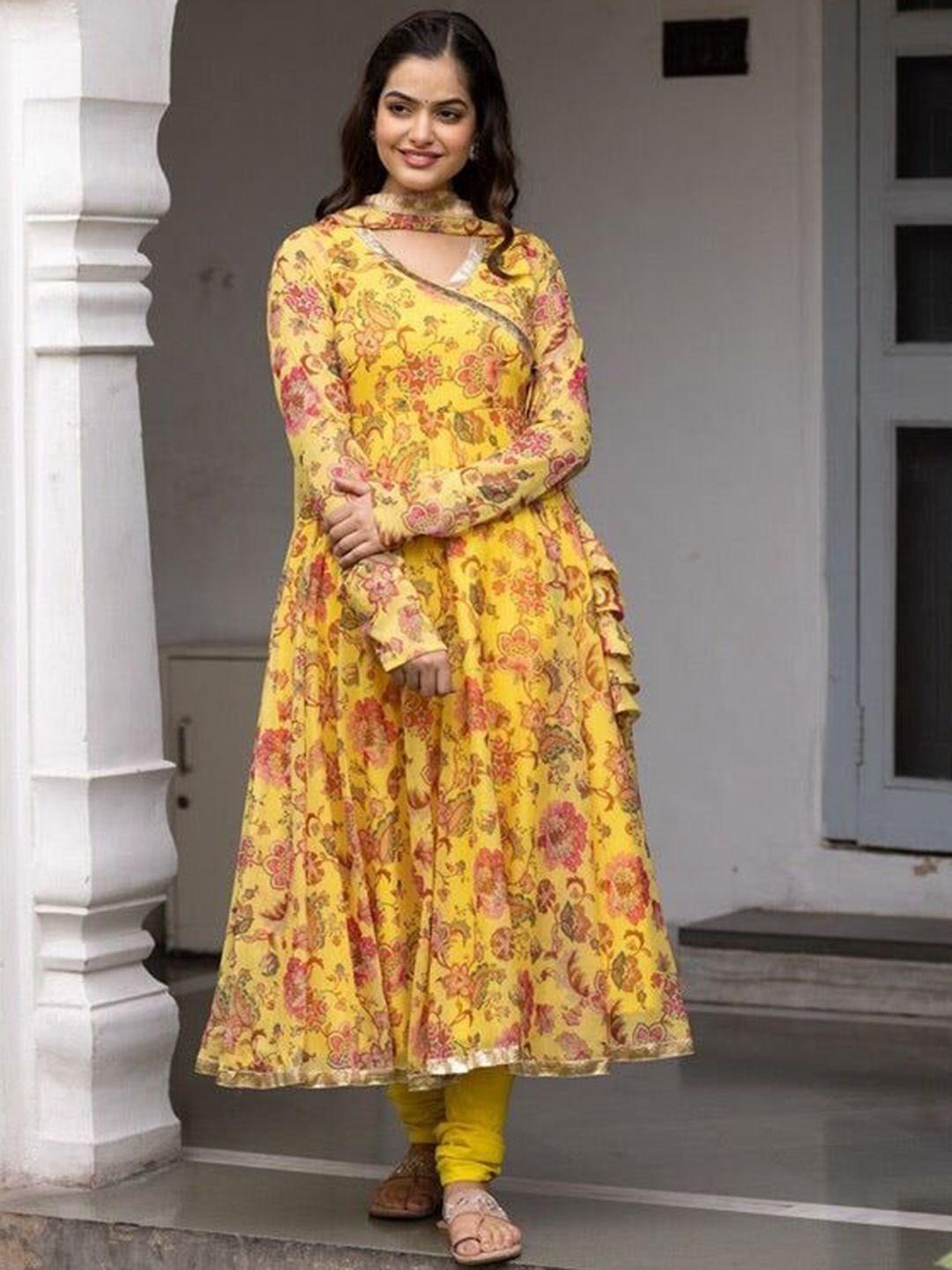 kalini floral printed georgette anarkali kurta with dupatta