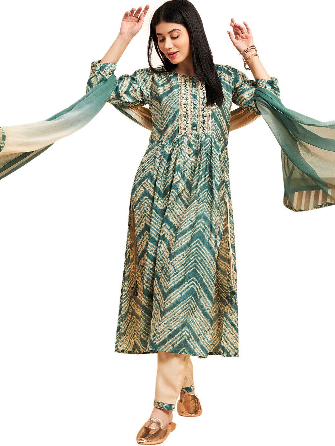 nimayaa chevron printed kurta & trousers with dupatta