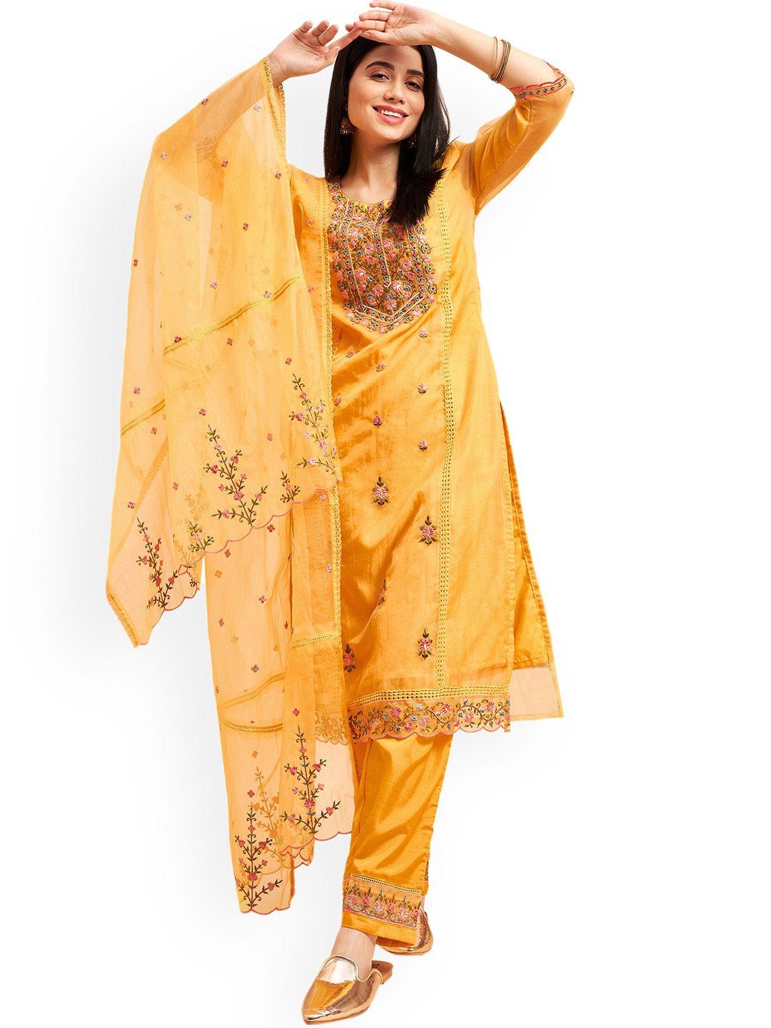 nimayaa floral embroidered regular kurta with trousers & dupatta