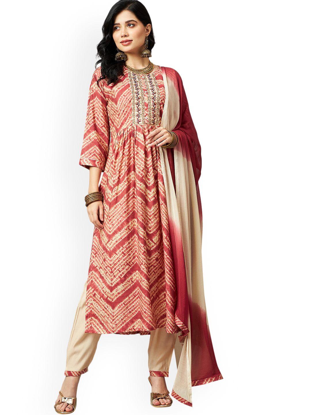 nimayaa chevron printed kurta & trousers with dupatta