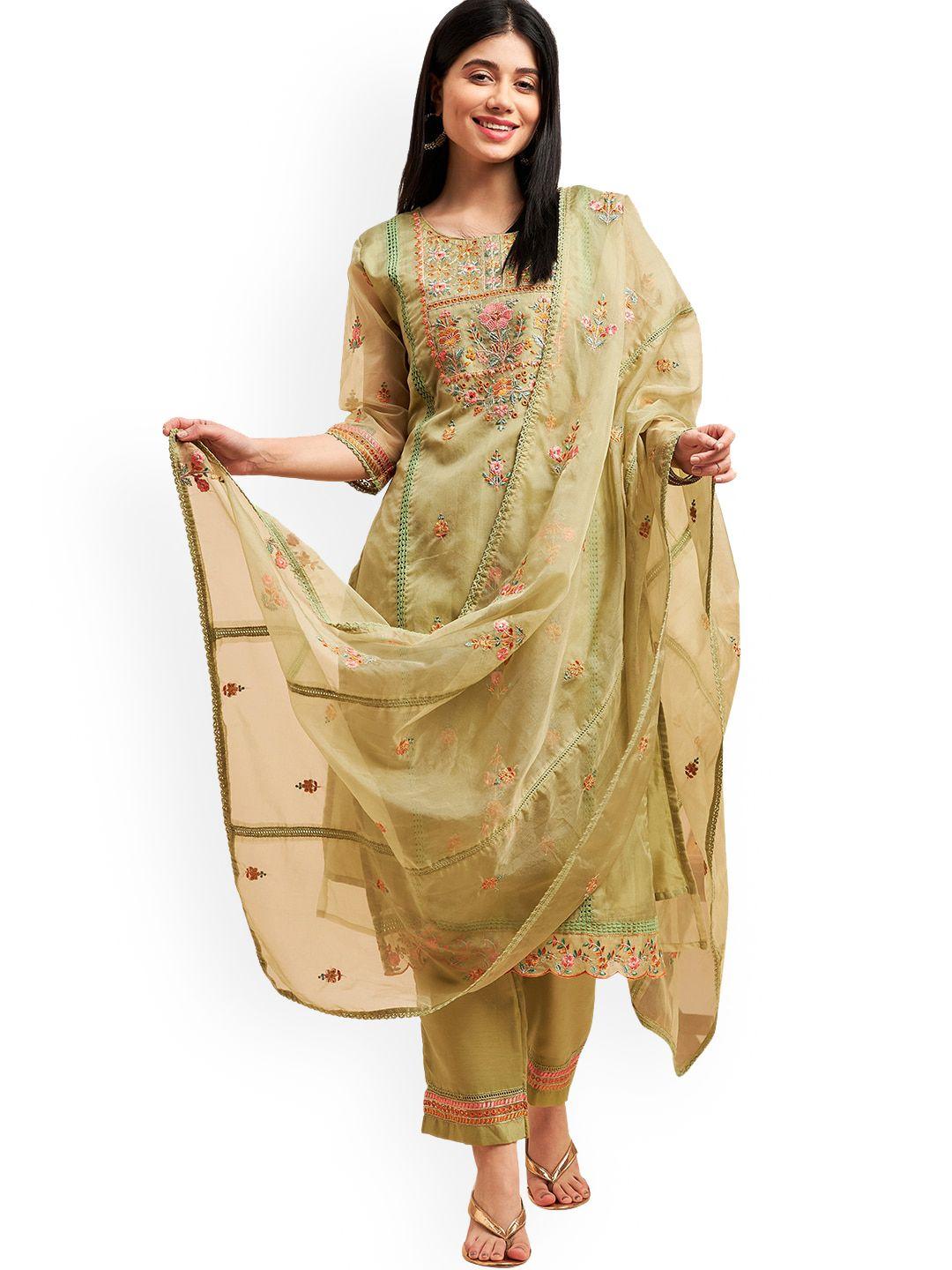 nimayaa floral embroidered kurta & trousers with dupatta