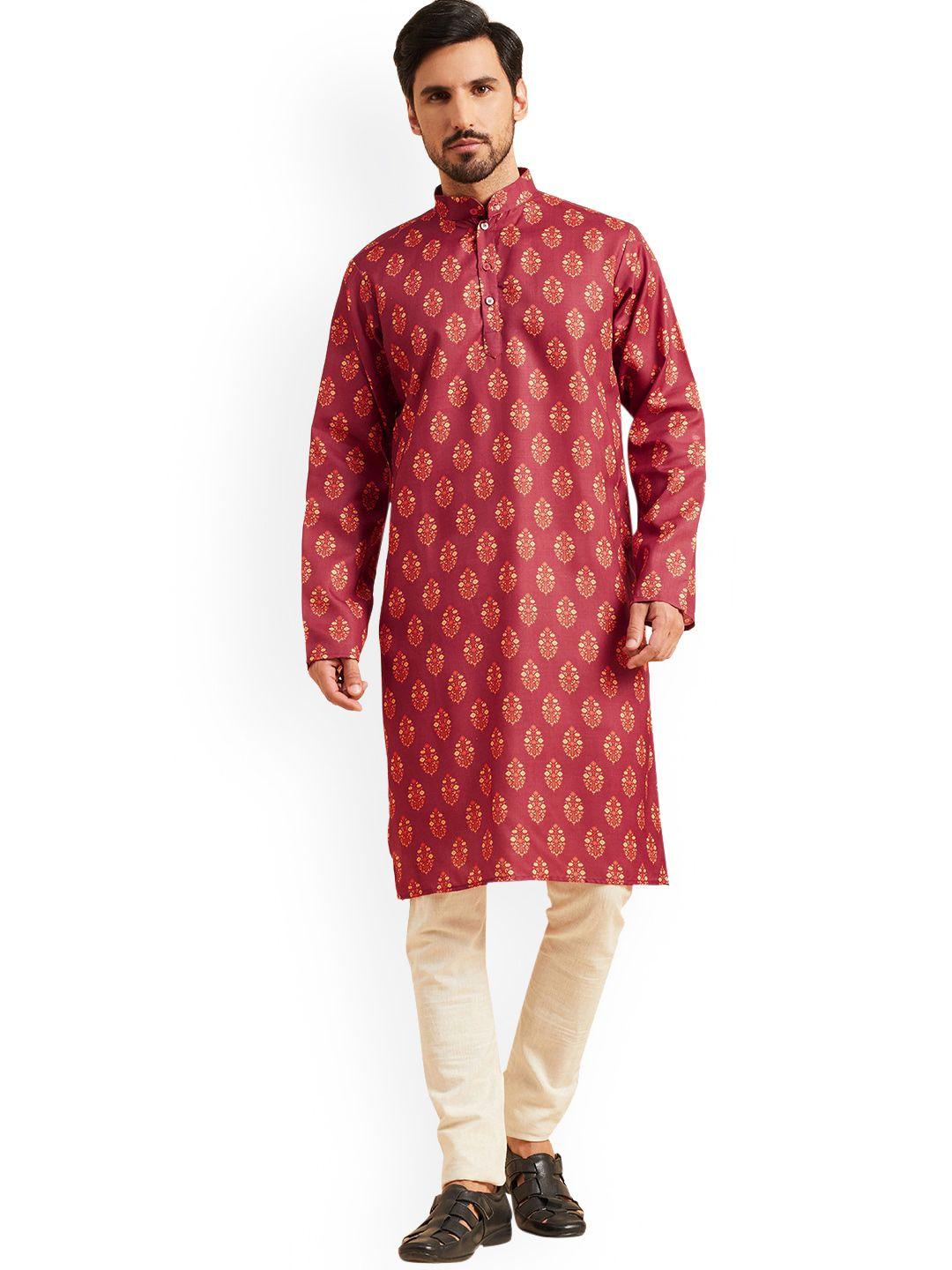 nimayaa ethnic motifs printed mandarin collar straight pure cotton kurta