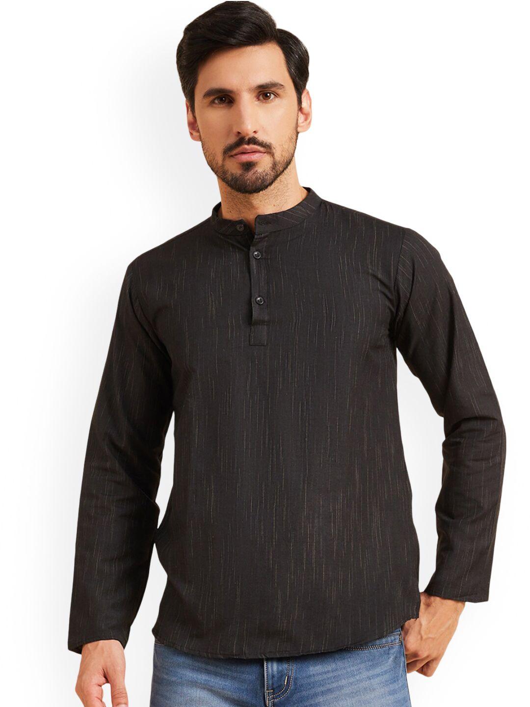 nimayaa striped mandarin collar cotton straight short kurta