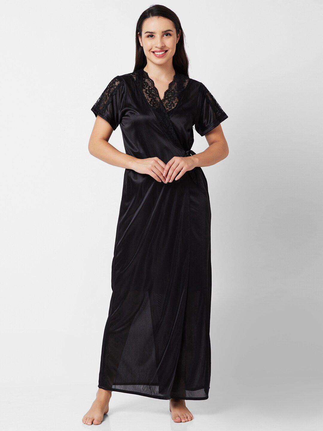 noira satin knee length nightdress with robe