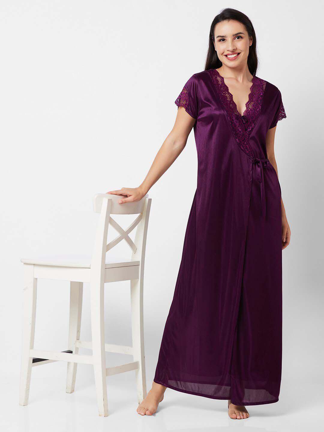 noira laced shoulder straps maxi nightdress with robe