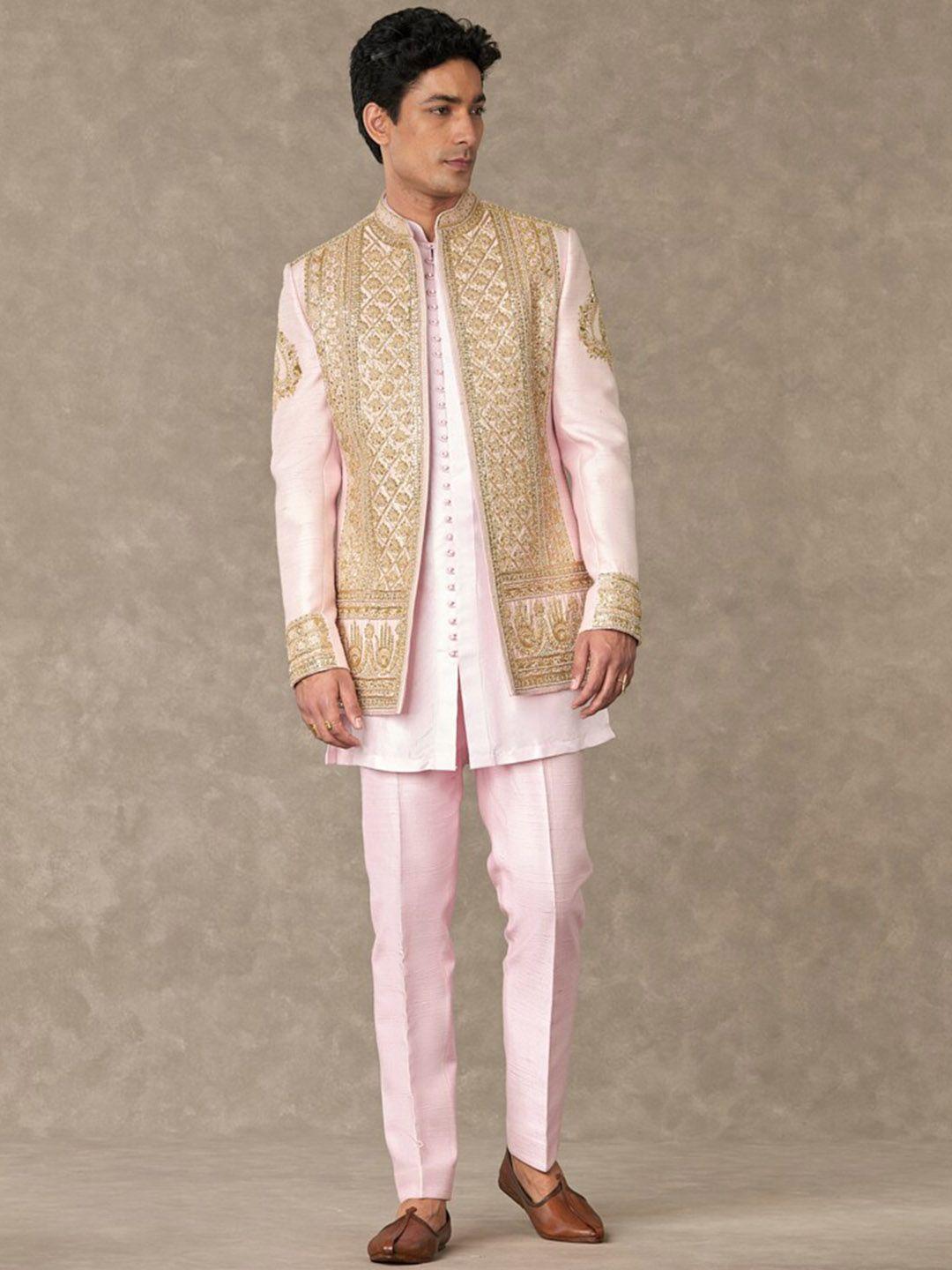 masaba mandarin collar kurta & trousers with jacket