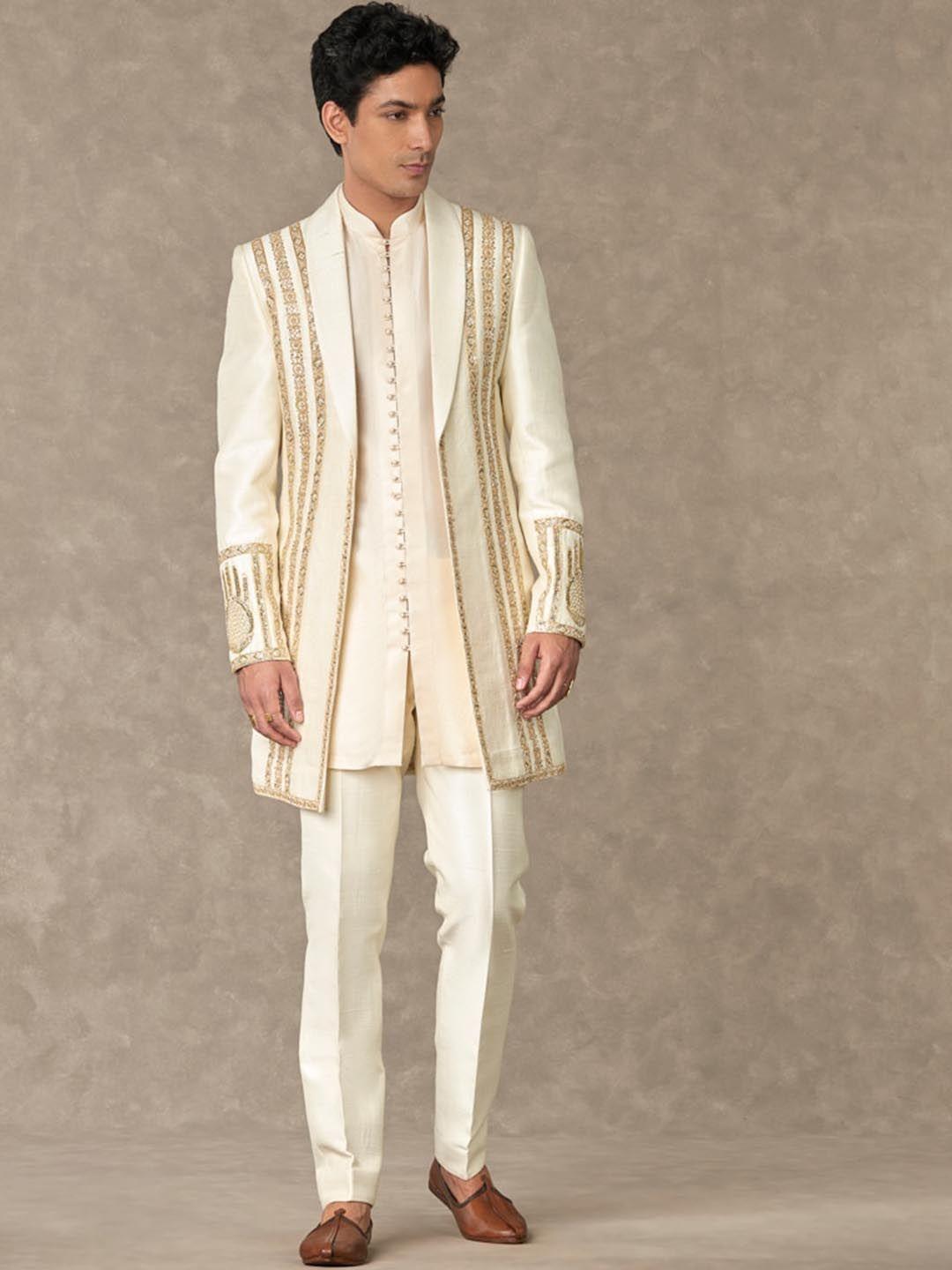 masaba mandarin collar kurta & trousers with jacket