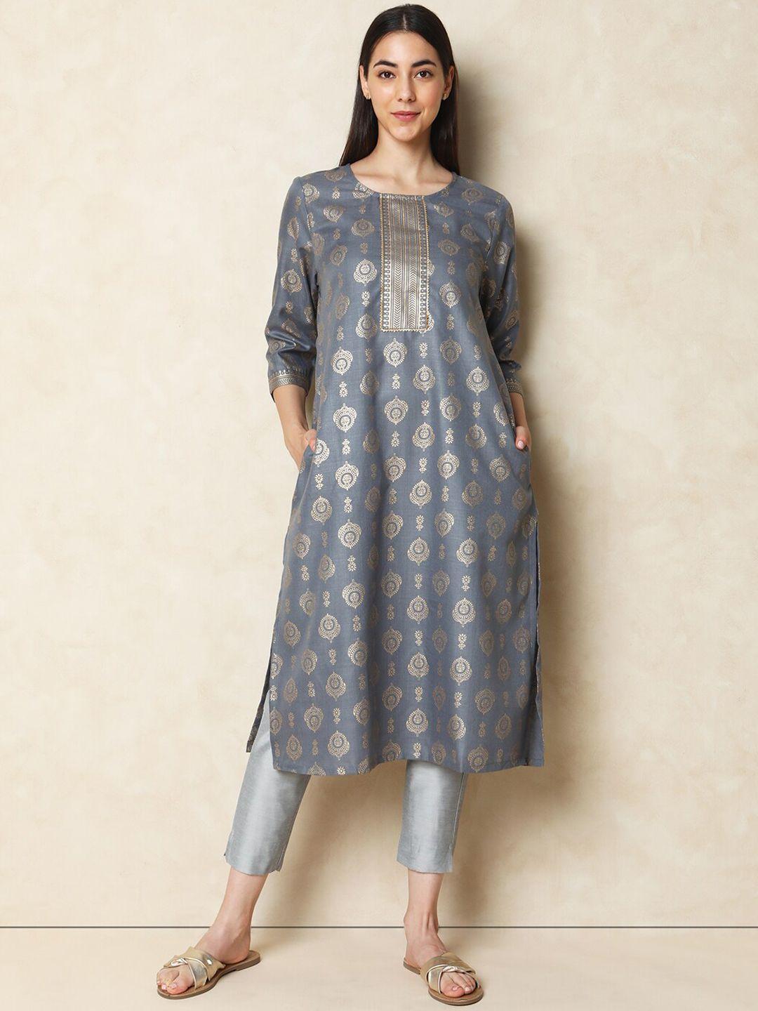 indifusion ethnic motifs printed chanderi silk kurta