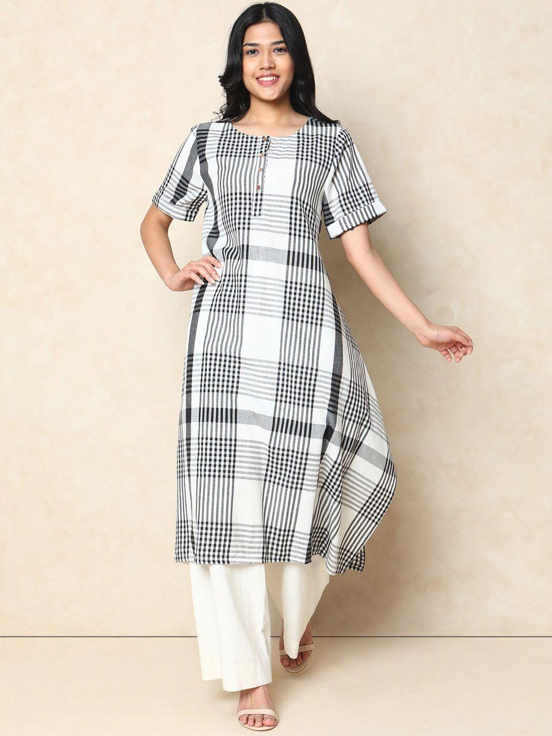 indifusion checked chanderi silk kurta