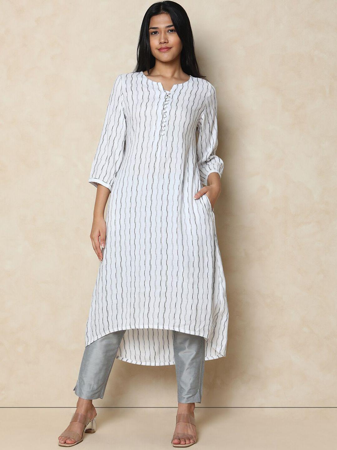 indifusion striped round notched neck cotton kurta